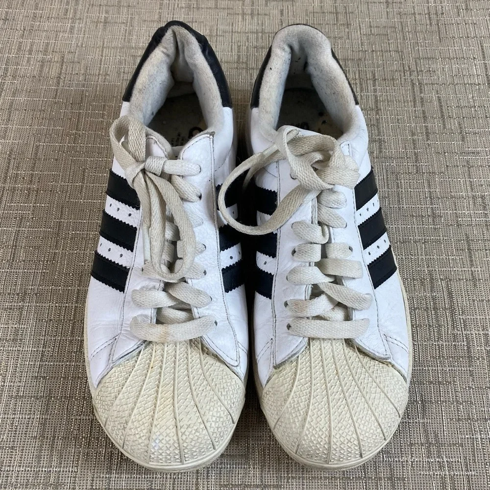 Adidas Vintage Youth Superstar Clamshell White Black Stripes Leather Sneaker Sz4